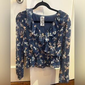 Sadie & Sage Floral Ruffle Blue Women's Top